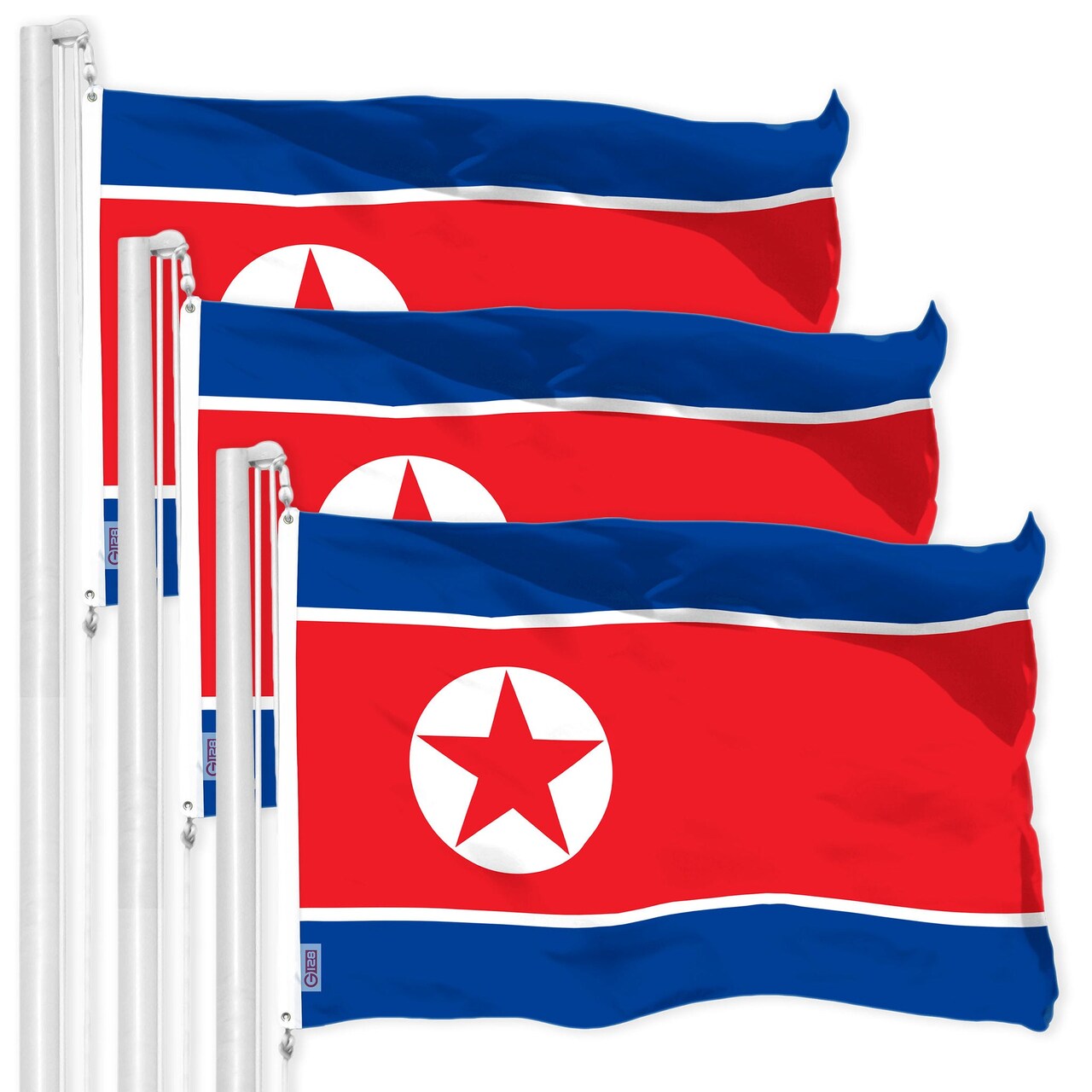 G128 3 Pack: North Korea North Korean Flag | 3x5 Ft | LiteWeave Pro Series Printed 150D Polyester | Country Flag, Indoor/Outdoor, Vibrant Colors, Brass Grommets